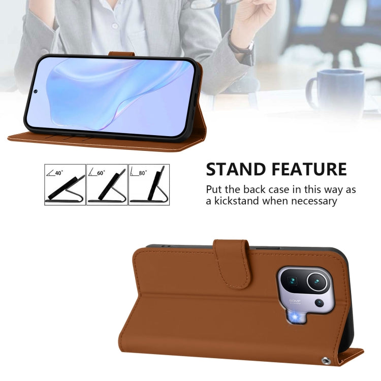 For Xiaomi Mi 11 Pro Skin Feel Solid Color Leather Phone Case with Lanyard