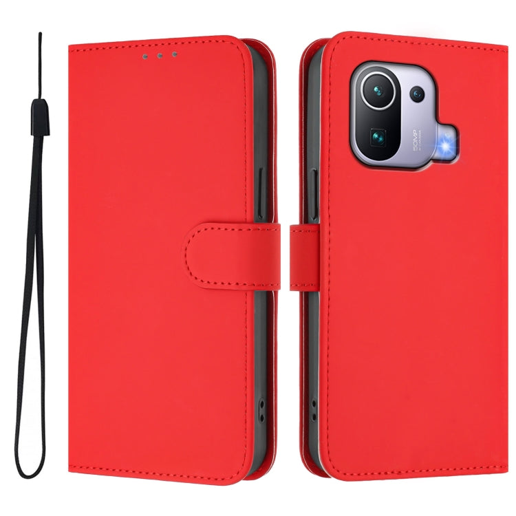 For Xiaomi Mi 11 Pro Skin Feel Solid Color Leather Phone Case with Lanyard
