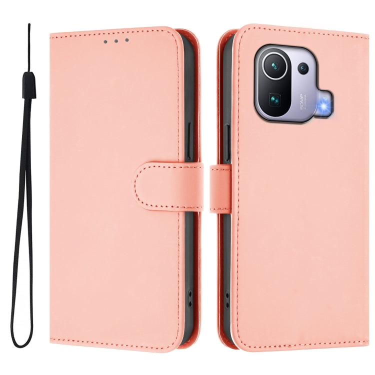 For Xiaomi Mi 11 Pro Skin Feel Solid Color Leather Phone Case with Lanyard