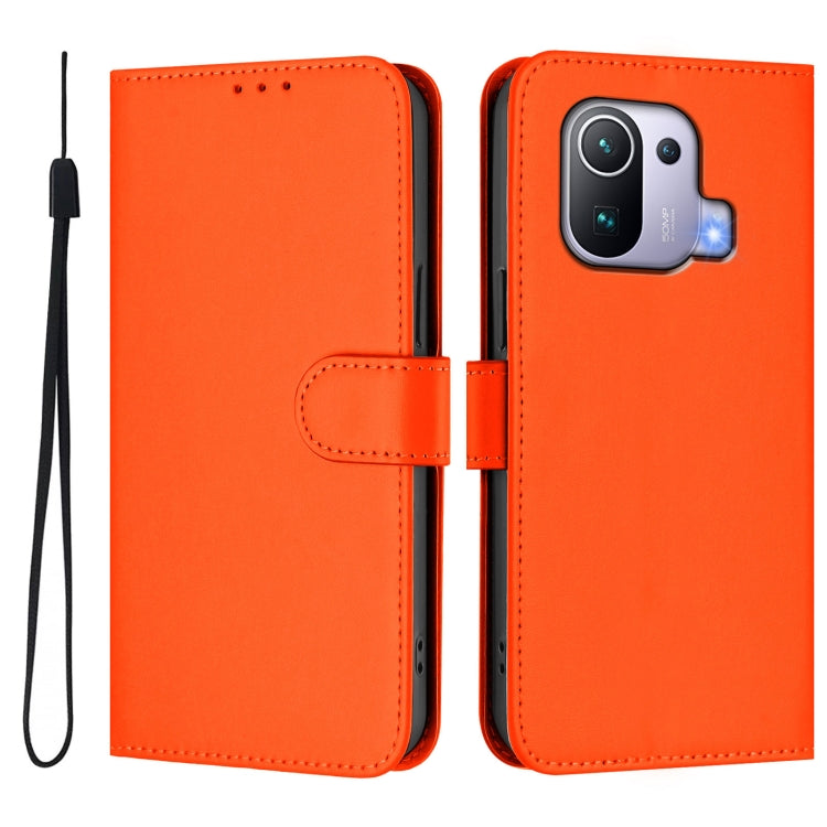 For Xiaomi Mi 11 Pro Skin Feel Solid Color Leather Phone Case with Lanyard