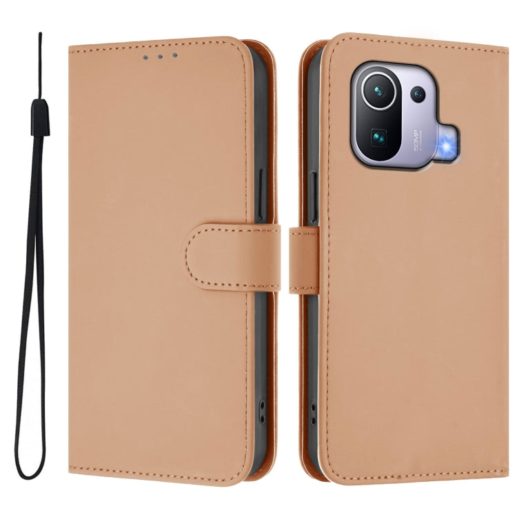 For Xiaomi Mi 11 Pro Skin Feel Solid Color Leather Phone Case with Lanyard