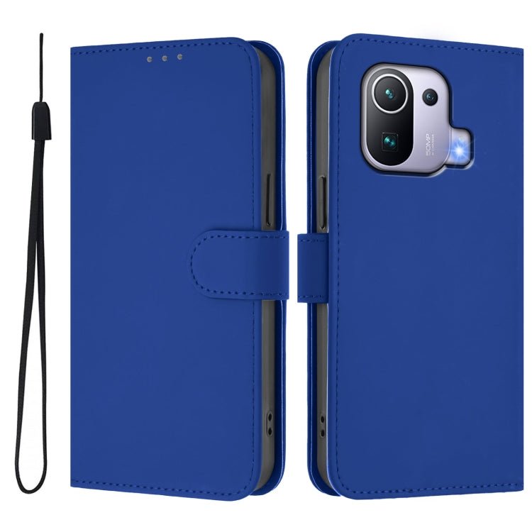 For Xiaomi Mi 11 Pro Skin Feel Solid Color Leather Phone Case with Lanyard