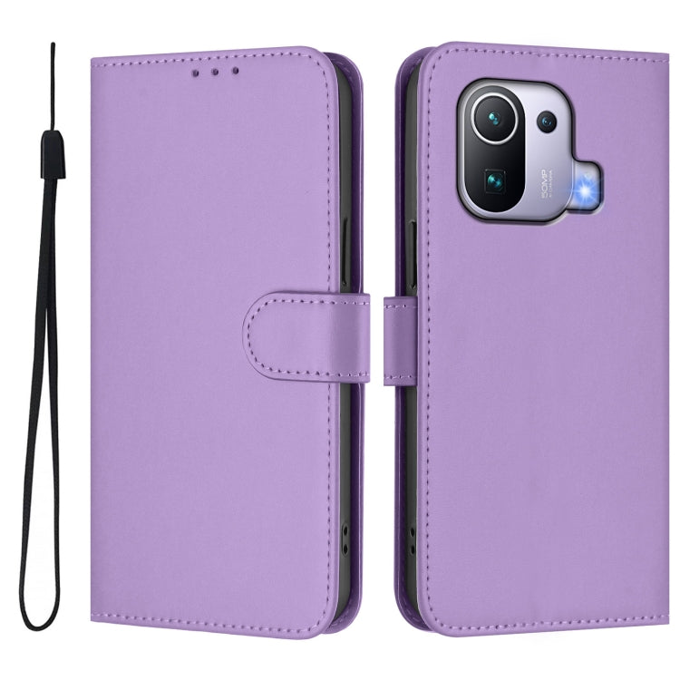 For Xiaomi Mi 11 Pro Skin Feel Solid Color Leather Phone Case with Lanyard