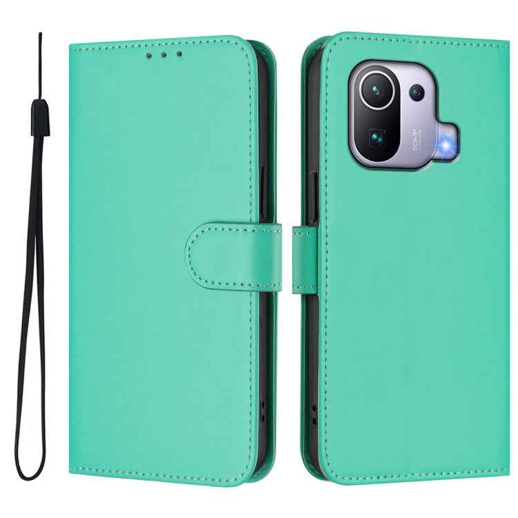 For Xiaomi Mi 11 Pro Skin Feel Solid Color Leather Phone Case with Lanyard