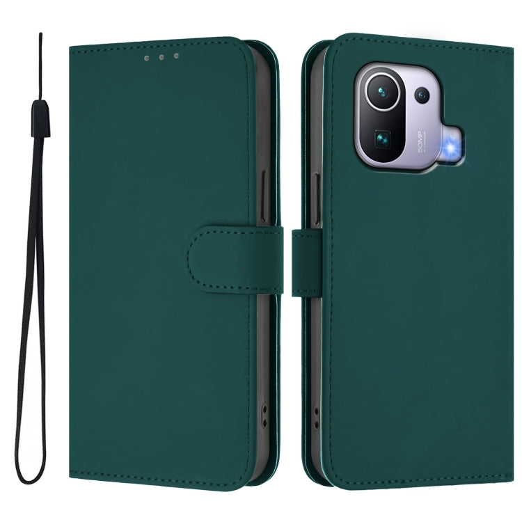 For Xiaomi Mi 11 Pro Skin Feel Solid Color Leather Phone Case with Lanyard