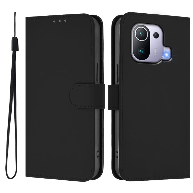 For Xiaomi Mi 11 Pro Skin Feel Solid Color Leather Phone Case with Lanyard