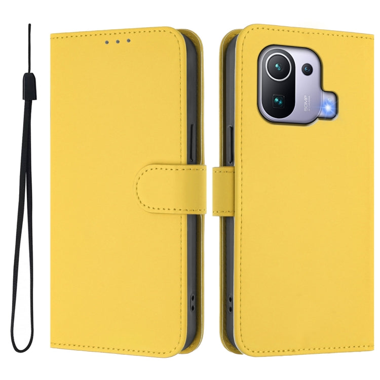 For Xiaomi Mi 11 Pro Skin Feel Solid Color Leather Phone Case with Lanyard