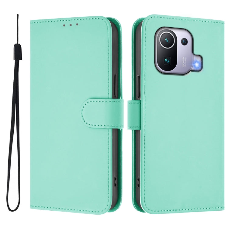 For Xiaomi Mi 11 Pro Skin Feel Solid Color Leather Phone Case with Lanyard