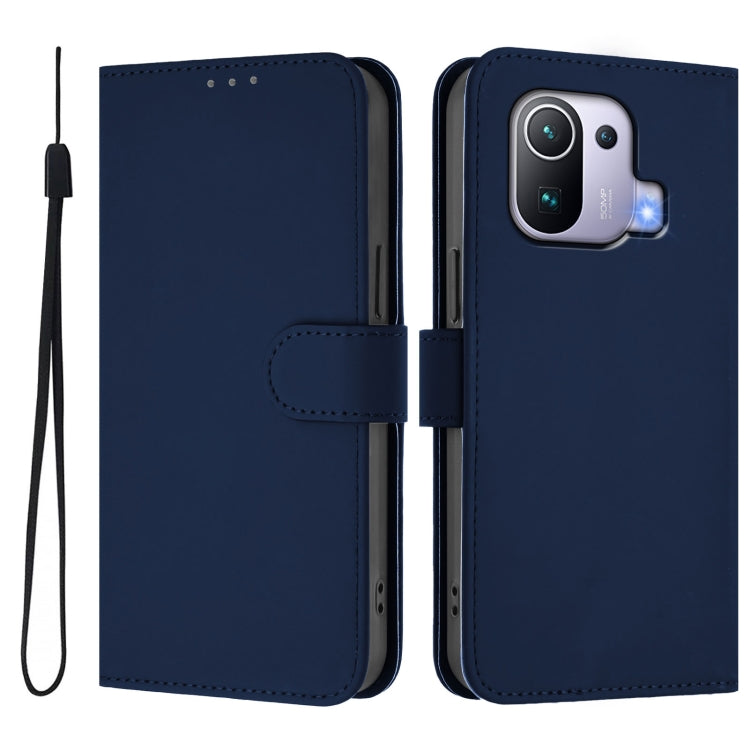 For Xiaomi Mi 11 Pro Skin Feel Solid Color Leather Phone Case with Lanyard