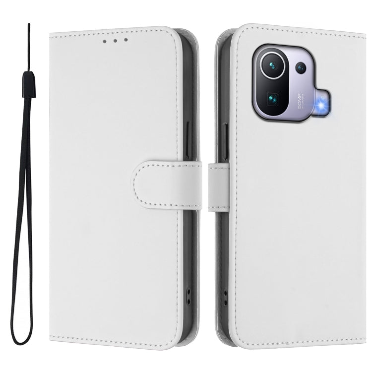 For Xiaomi Mi 11 Pro Skin Feel Solid Color Leather Phone Case with Lanyard