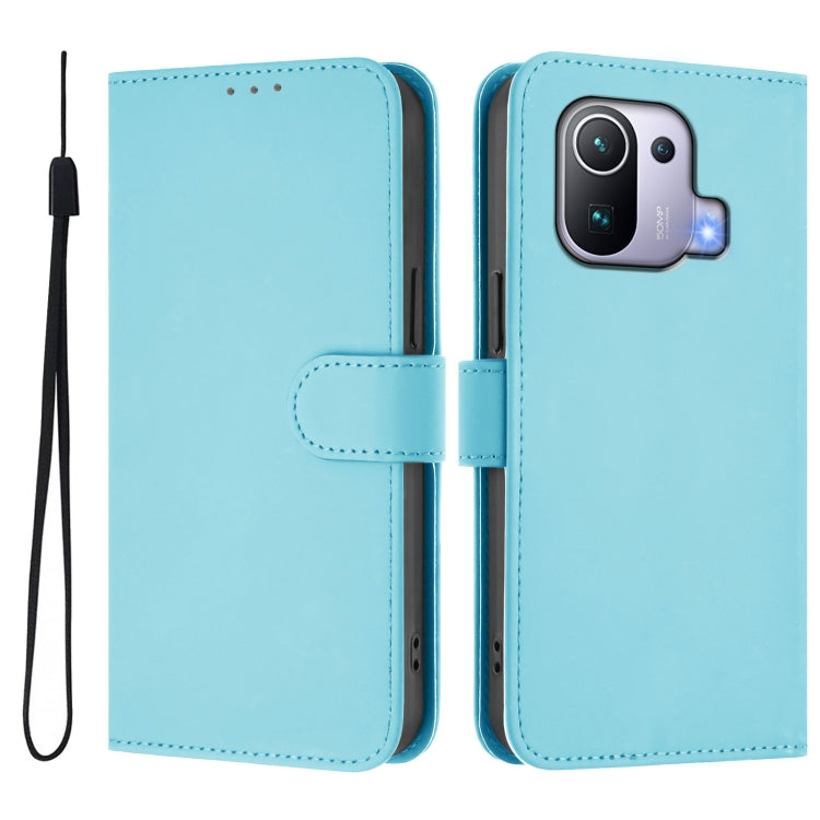 For Xiaomi Mi 11 Pro Skin Feel Solid Color Leather Phone Case with Lanyard
