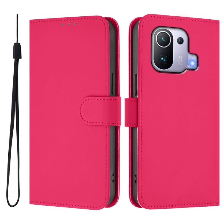 For Xiaomi Mi 11 Pro Skin Feel Solid Color Leather Phone Case with Lanyard