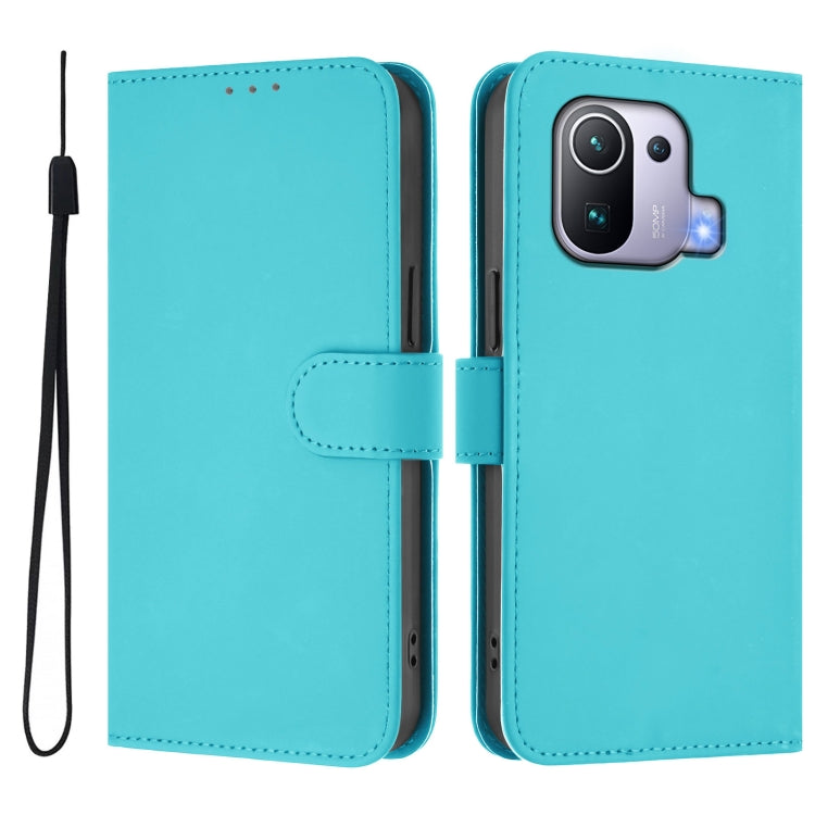 For Xiaomi Mi 11 Pro Skin Feel Solid Color Leather Phone Case with Lanyard