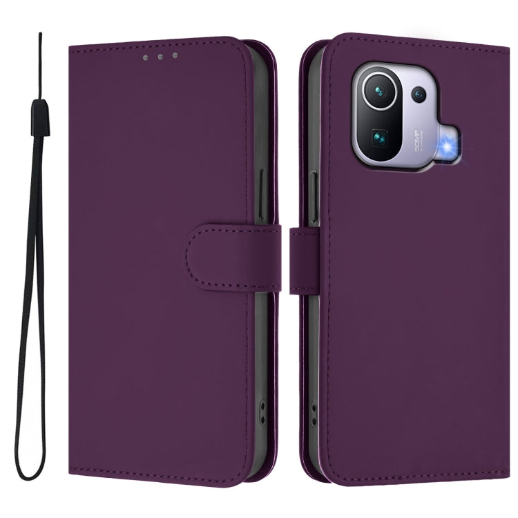 For Xiaomi Mi 11 Pro Skin Feel Solid Color Leather Phone Case with Lanyard