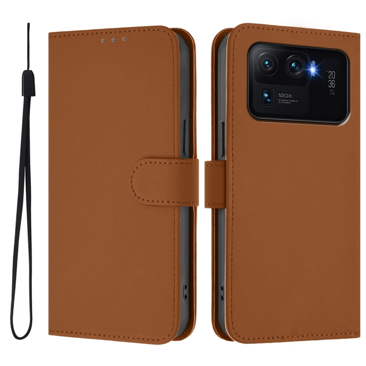 For Xiaomi Mi 11 Ultra Skin Feel Solid Color Leather Phone Case with Lanyard