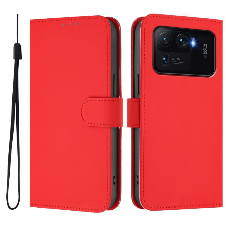 For Xiaomi Mi 11 Ultra Skin Feel Solid Color Leather Phone Case with Lanyard