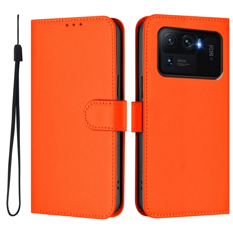 For Xiaomi Mi 11 Ultra Skin Feel Solid Color Leather Phone Case with Lanyard