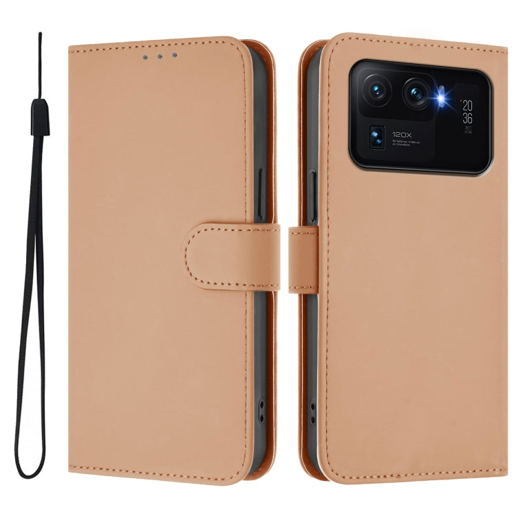 For Xiaomi Mi 11 Ultra Skin Feel Solid Color Leather Phone Case with Lanyard