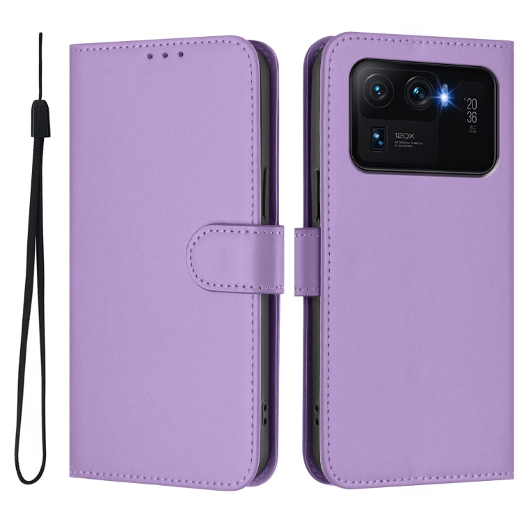 For Xiaomi Mi 11 Ultra Skin Feel Solid Color Leather Phone Case with Lanyard
