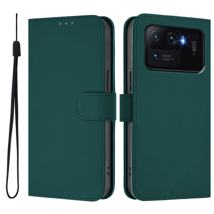 For Xiaomi Mi 11 Ultra Skin Feel Solid Color Leather Phone Case with Lanyard