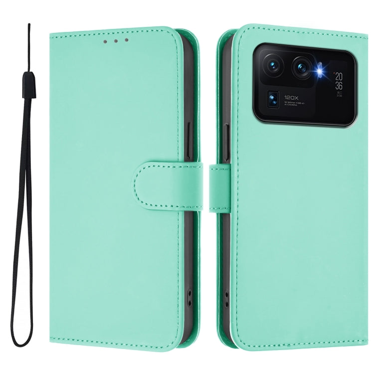 For Xiaomi Mi 11 Ultra Skin Feel Solid Color Leather Phone Case with Lanyard