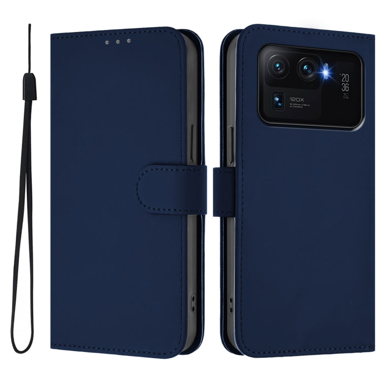 For Xiaomi Mi 11 Ultra Skin Feel Solid Color Leather Phone Case with Lanyard