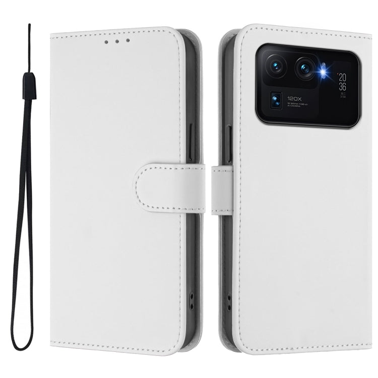 For Xiaomi Mi 11 Ultra Skin Feel Solid Color Leather Phone Case with Lanyard