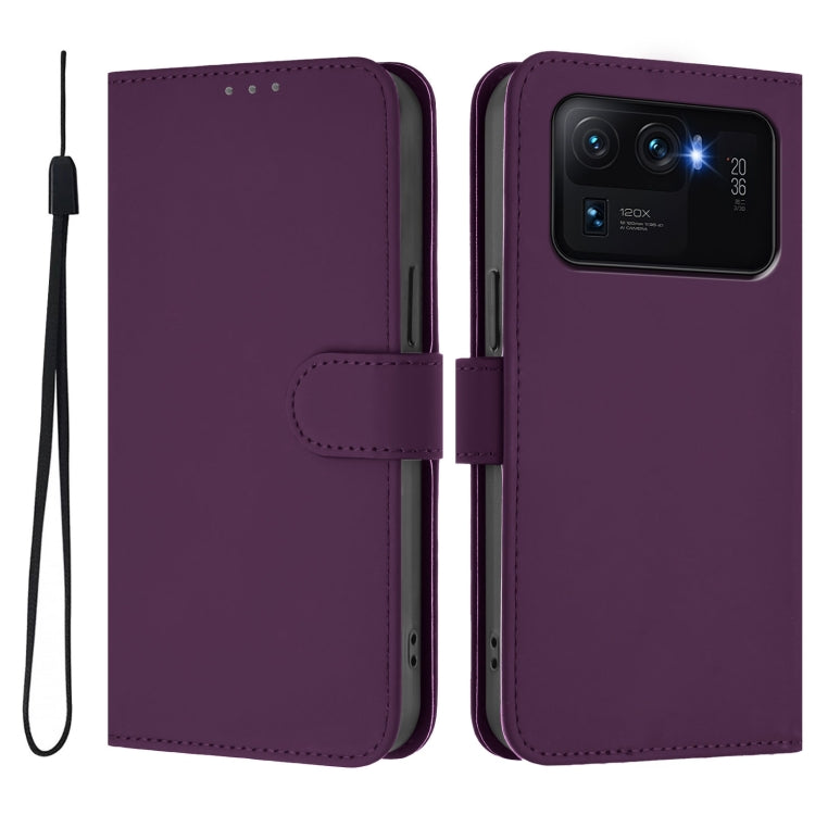 For Xiaomi Mi 11 Ultra Skin Feel Solid Color Leather Phone Case with Lanyard