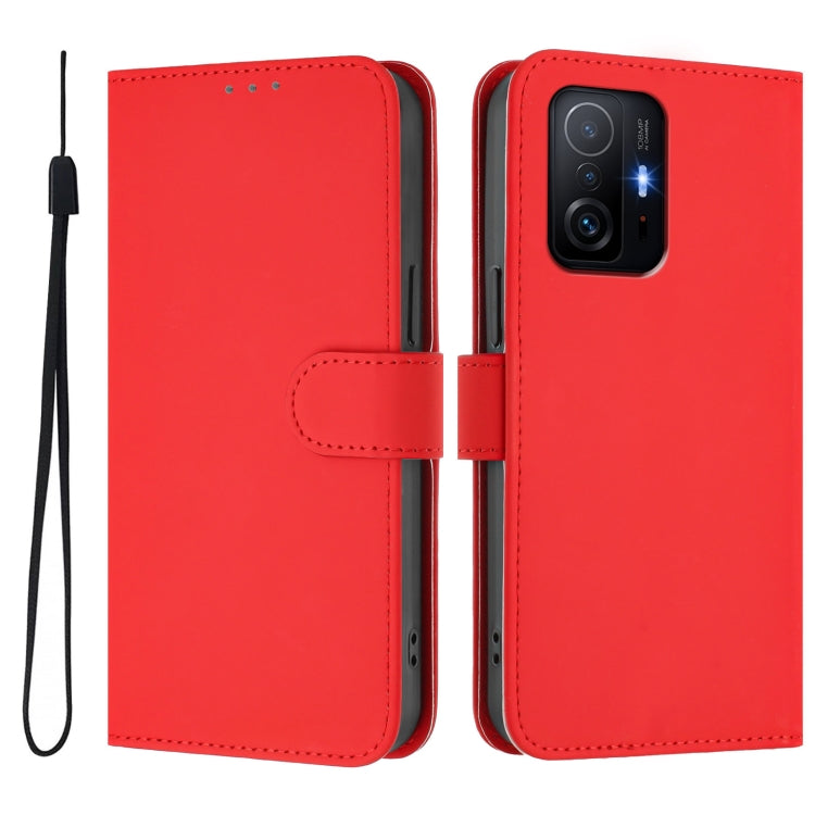 For Xiaomi 11T / 11T Pro Skin Feel Solid Color Leather Phone Case with Lanyard