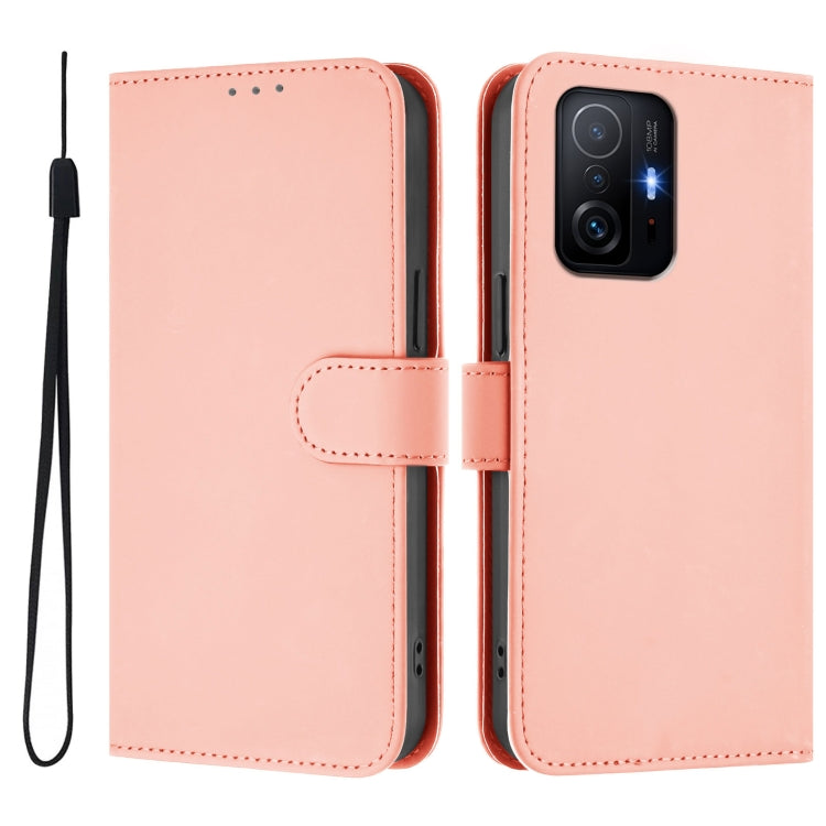 For Xiaomi 11T / 11T Pro Skin Feel Solid Color Leather Phone Case with Lanyard
