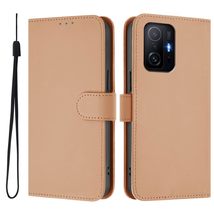 For Xiaomi 11T / 11T Pro Skin Feel Solid Color Leather Phone Case with Lanyard