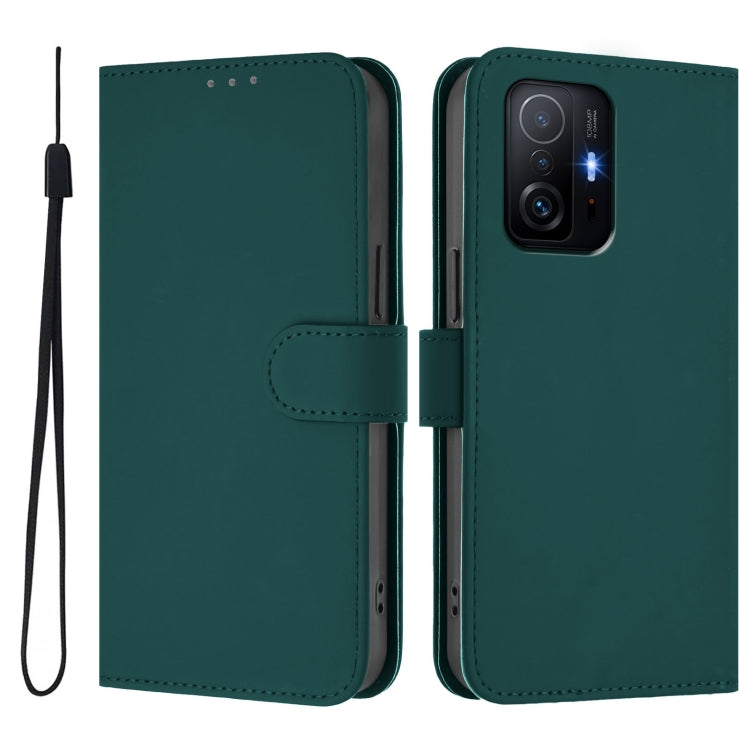 For Xiaomi 11T / 11T Pro Skin Feel Solid Color Leather Phone Case with Lanyard