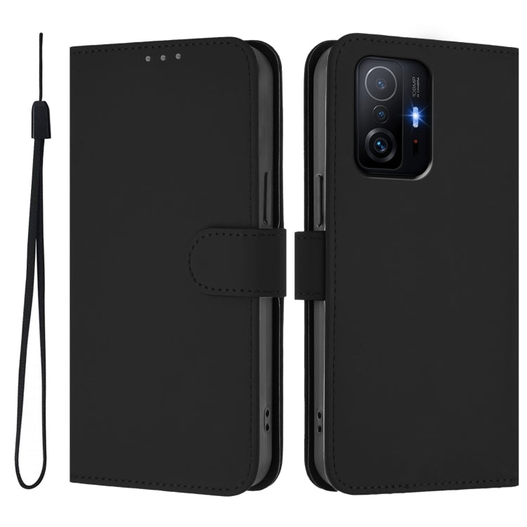 For Xiaomi 11T / 11T Pro Skin Feel Solid Color Leather Phone Case with Lanyard
