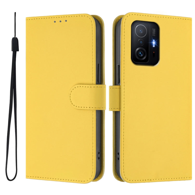 For Xiaomi 11T / 11T Pro Skin Feel Solid Color Leather Phone Case with Lanyard