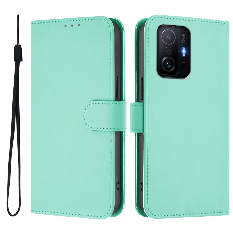 For Xiaomi 11T / 11T Pro Skin Feel Solid Color Leather Phone Case with Lanyard