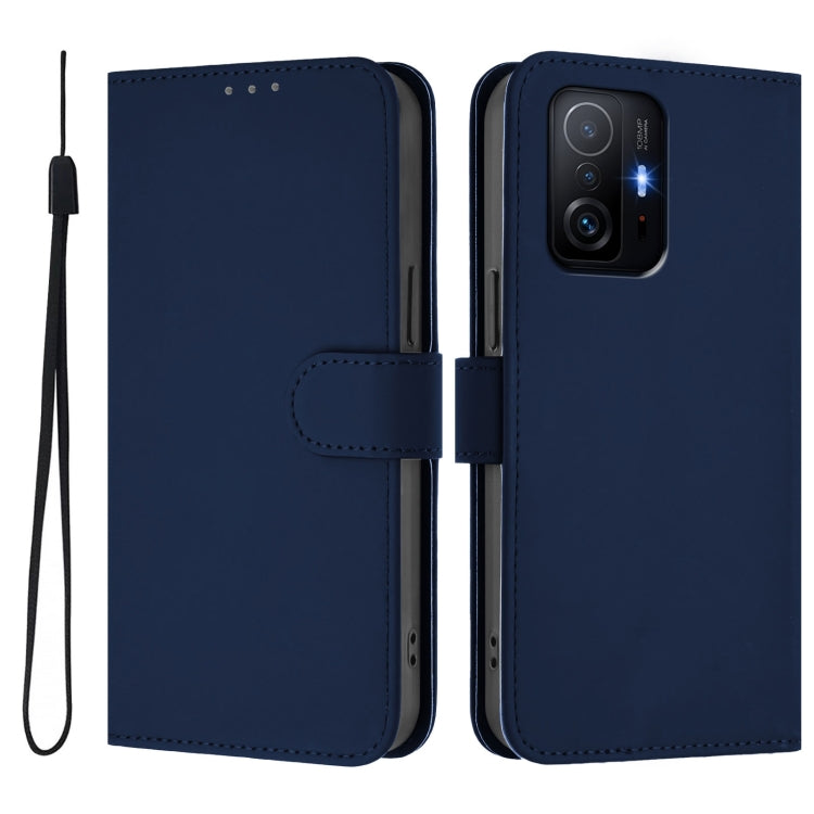 For Xiaomi 11T / 11T Pro Skin Feel Solid Color Leather Phone Case with Lanyard