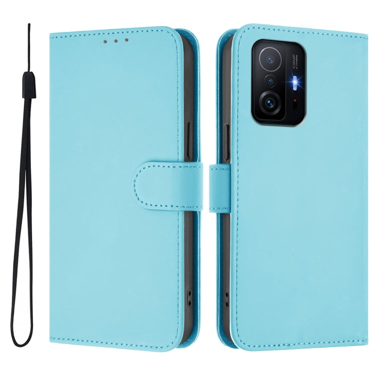 For Xiaomi 11T / 11T Pro Skin Feel Solid Color Leather Phone Case with Lanyard
