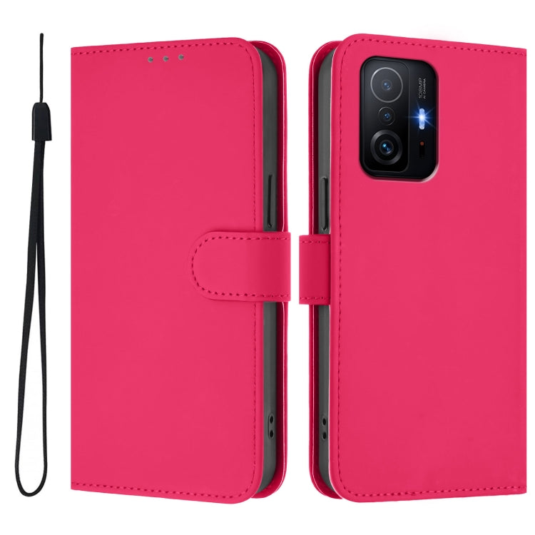 For Xiaomi 11T / 11T Pro Skin Feel Solid Color Leather Phone Case with Lanyard