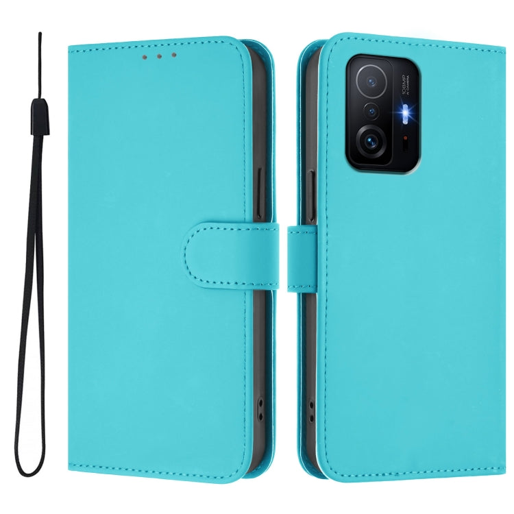 For Xiaomi 11T / 11T Pro Skin Feel Solid Color Leather Phone Case with Lanyard