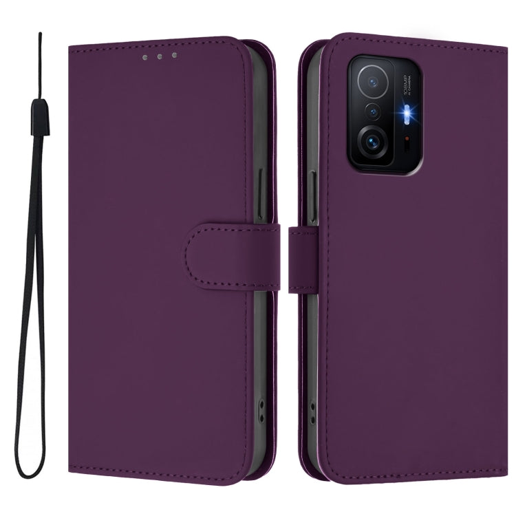 For Xiaomi 11T / 11T Pro Skin Feel Solid Color Leather Phone Case with Lanyard