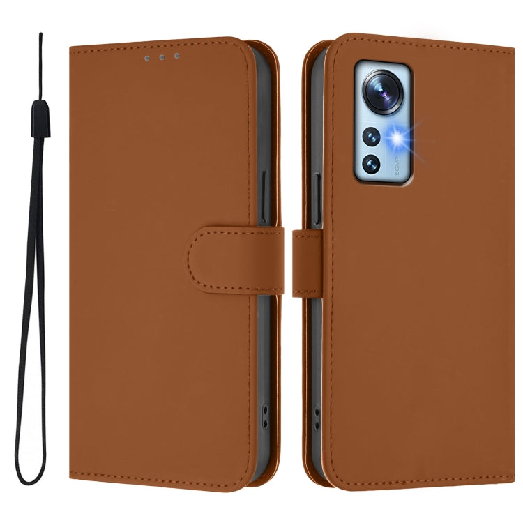 For Xiaomi 12 5G / 12S 5G / 12X 5G Skin Feel Solid Color Leather Phone Case with Lanyard