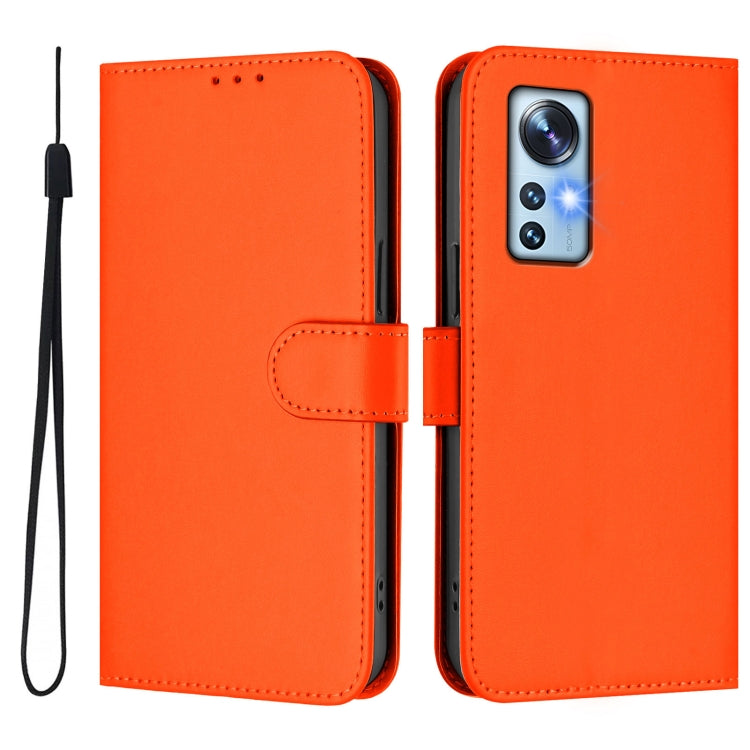 For Xiaomi 12 5G / 12S 5G / 12X 5G Skin Feel Solid Color Leather Phone Case with Lanyard