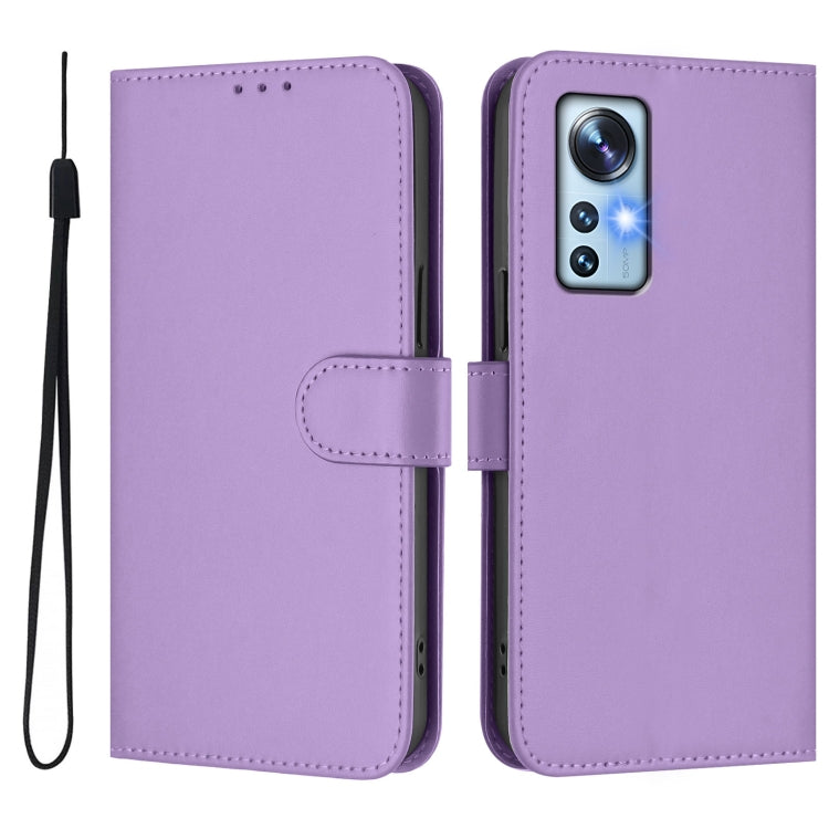 For Xiaomi 12 5G / 12S 5G / 12X 5G Skin Feel Solid Color Leather Phone Case with Lanyard
