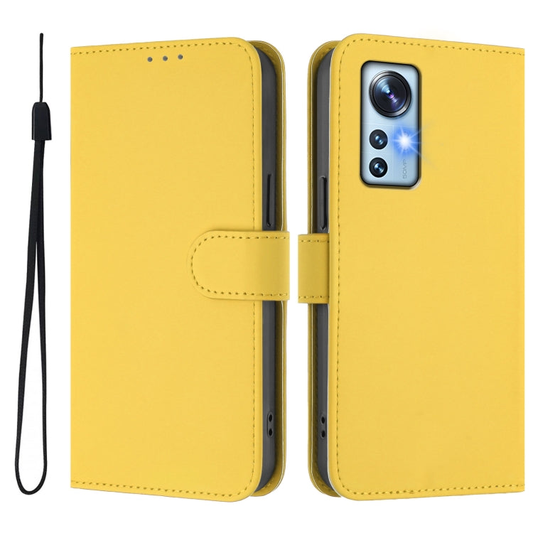 For Xiaomi 12 5G / 12S 5G / 12X 5G Skin Feel Solid Color Leather Phone Case with Lanyard