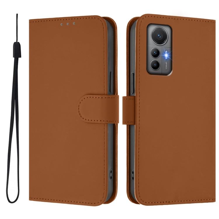 For Xiaomi 12 Lite Skin Feel Solid Color Leather Phone Case with Lanyard