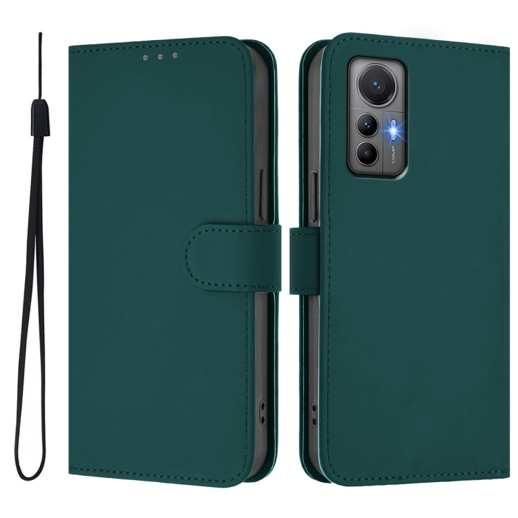 For Xiaomi 12 Lite Skin Feel Solid Color Leather Phone Case with Lanyard