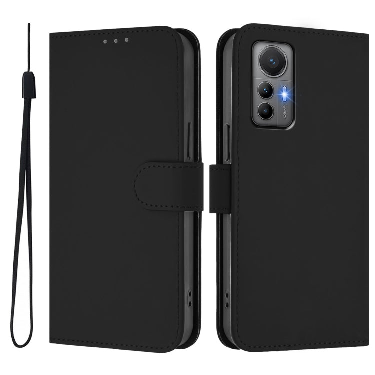 For Xiaomi 12 Lite Skin Feel Solid Color Leather Phone Case with Lanyard