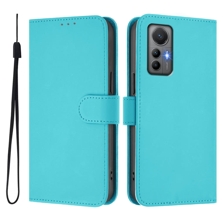 For Xiaomi 12 Lite Skin Feel Solid Color Leather Phone Case with Lanyard