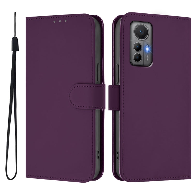 For Xiaomi 12 Lite Skin Feel Solid Color Leather Phone Case with Lanyard
