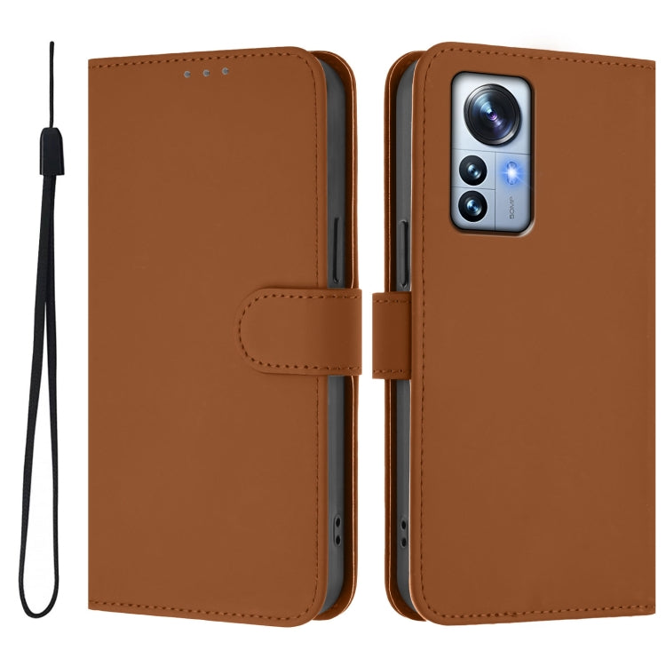 For Xiaomi 12S Pro / 12 Pro Skin Feel Solid Color Leather Phone Case with Lanyard